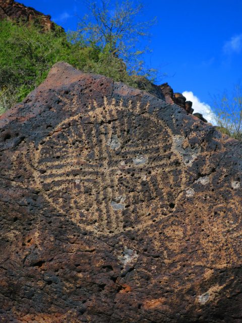 Shield Petroglyph with Bullet Holes