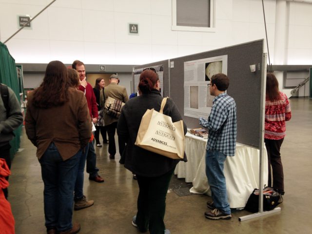 Patrick Depret-Guillaume (2016 Preservation Archaeology Field School alumnus) discusses his undergraduate honors thesis research during a poster session.