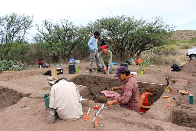 Working on excavation unit profiles at the Gila River Farm site.