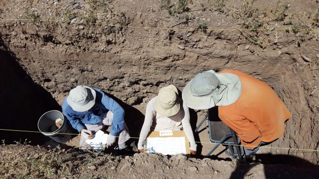 Gary Huckleberry, Chris La Roche, and me in the depositional history trench.