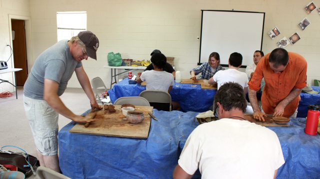 Potter Andy Ward demonstrates pottery manufacture. The students had an opportunity to paint their pots, and Andy returned at the end of the season to help with the firing. Image: Karen Schollmeyer