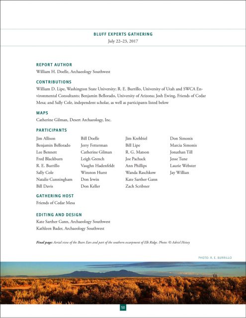 Credits page for the Bears Ears Archaeological Experts Gathering report. (click to enlarge)