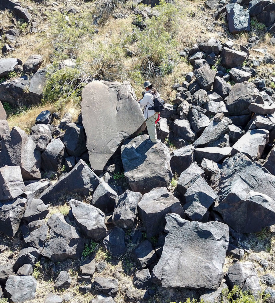 Aerial of petroglyph boulders