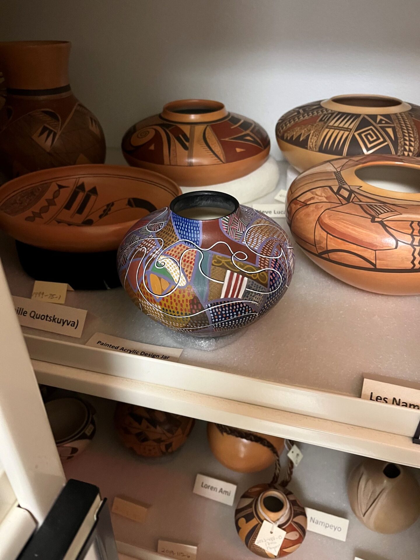 Colorful jar in the Arizona State Museum’s Pottery Vault.