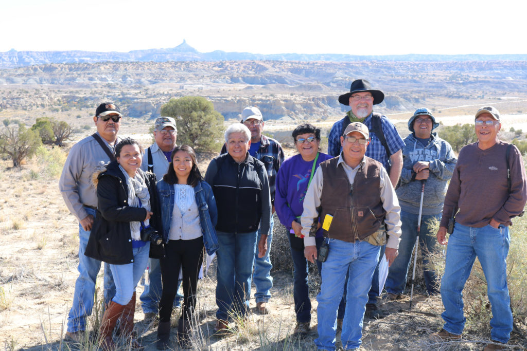 Acoma Project team members at Twin Angels Pueblo, with Angel Peak in the background to the east. Image: Kurt Anschuetz