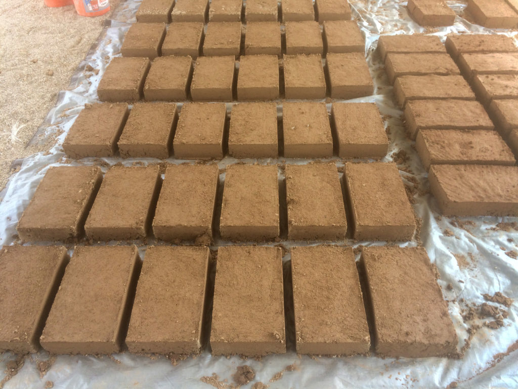 Finished bricks laid out for drying. In a few days they will be flipped over so their bottoms can finish drying.