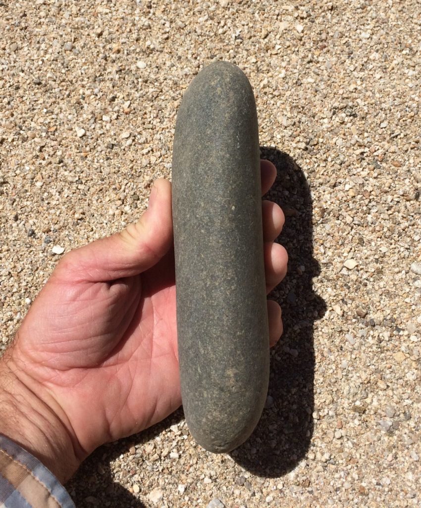 This is a cobble out of the Santa Cruz riverbed. I chose it for the material type and the shape of the cobble. It’s best to use a hard material that will hold up to chopping.