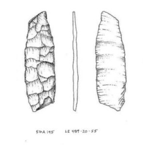 Flute flake from the Barger Gulch site. Someone used this flake as a tool after it was struck.