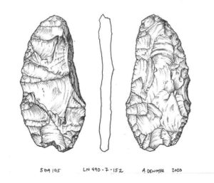 Illustration of a biface that was in the process of being thinned.