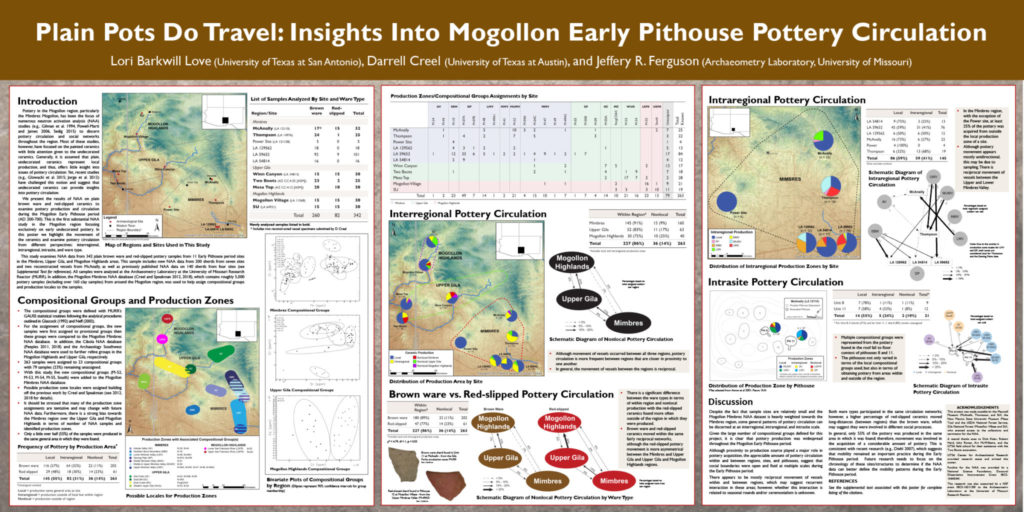 “Plain Pots Do Travel: Insights Into Mogollon Early Pithouse Pottery Circulation.” By Lori Barkwell Love, Darrell Creel, and Jeffery Ferguson. Download the PDF <a href="https://www.archaeologysouthwest.org/wp-content/uploads/Barkwill-Love-2019-Plain-Pots-Travel.pdf">here.</a>