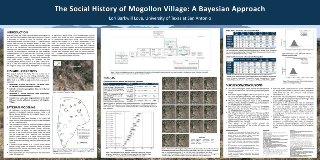 “The Social History of Mogollon Village: A Bayesian Approach.” By Lori Barkwill Love. <a href="http://www.archaeologysouthwest.org/pdf/Barkwill-Love-Final-SAA-2018-poster.pdf">Download the PDF here.</a>