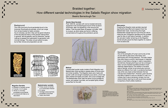 “Braided together: How different sandal technologies in the Salado Region show migration.” By Beatriz Barraclough-Tan. Download the PDF <a href="https://www.archaeologysouthwest.org/wp-content/uploads/Barraclough_Tan-perishables.pdf"> here.</a>