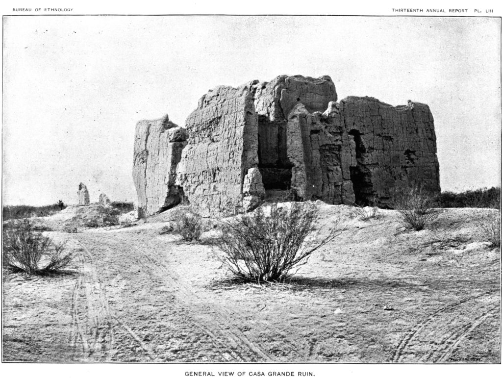 The Casa Grande from the northeast circa 1890. Published in the Bureau of American Ethnology 13th Annual Report, 1891-1892.
