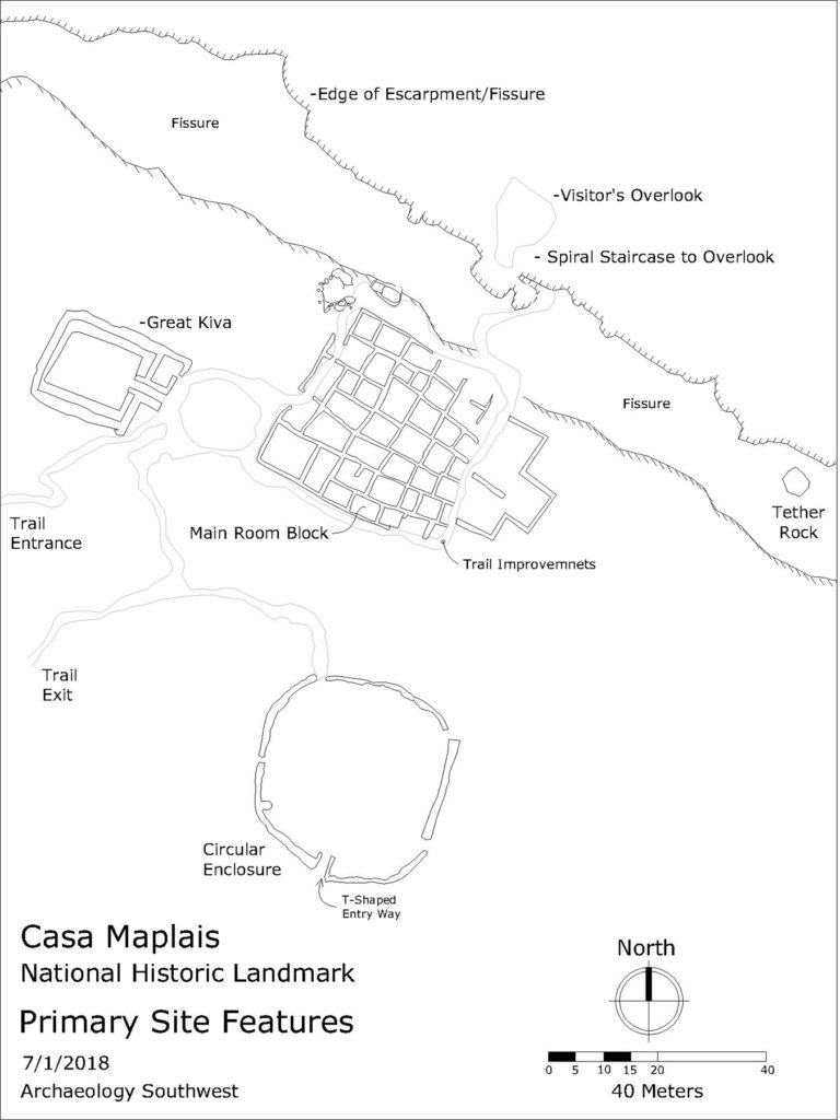 Map of primary site features at Casa Malpais.