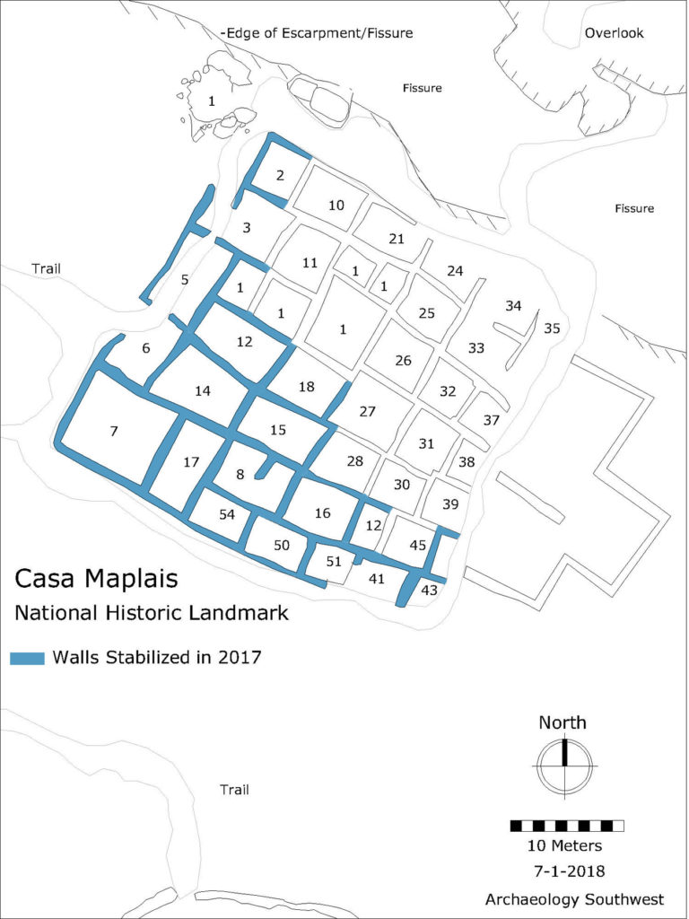 Map of stabilized walls at Casa Malpais