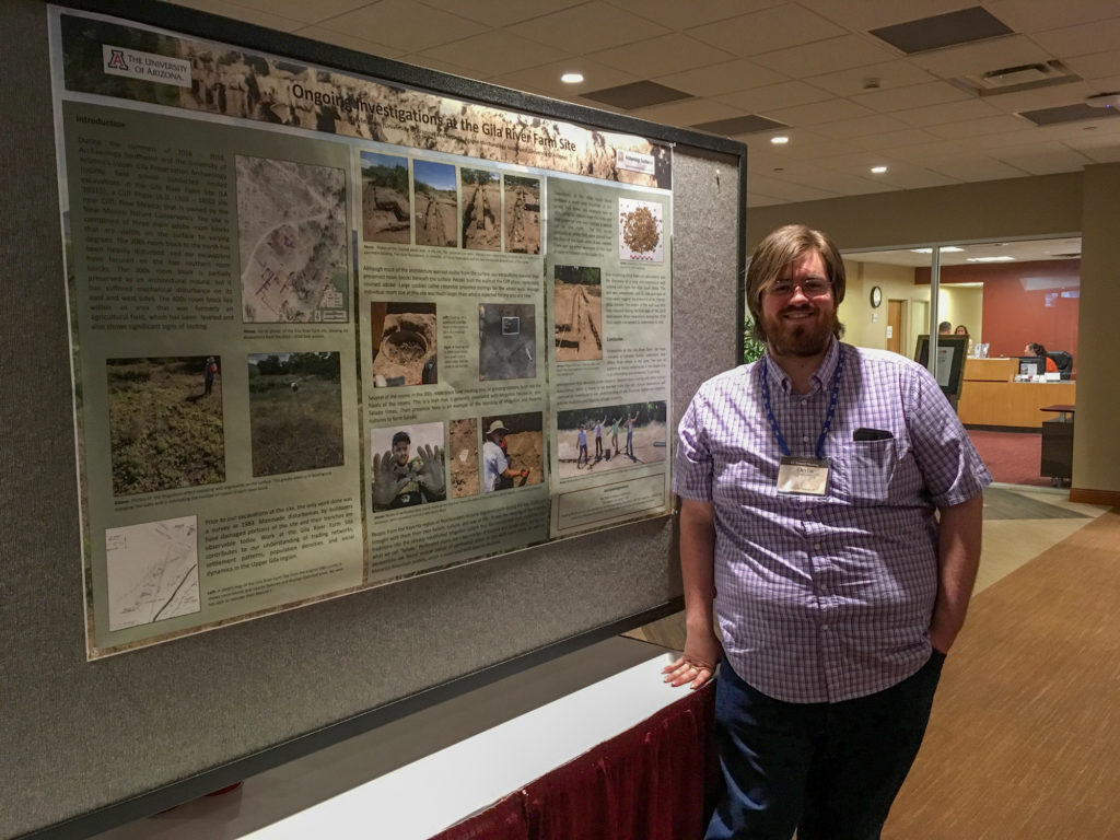 Devlin Lewis (2018 field school and recent University of Arizona graduate) presents his poster on the Gila River Farm archaeological site.