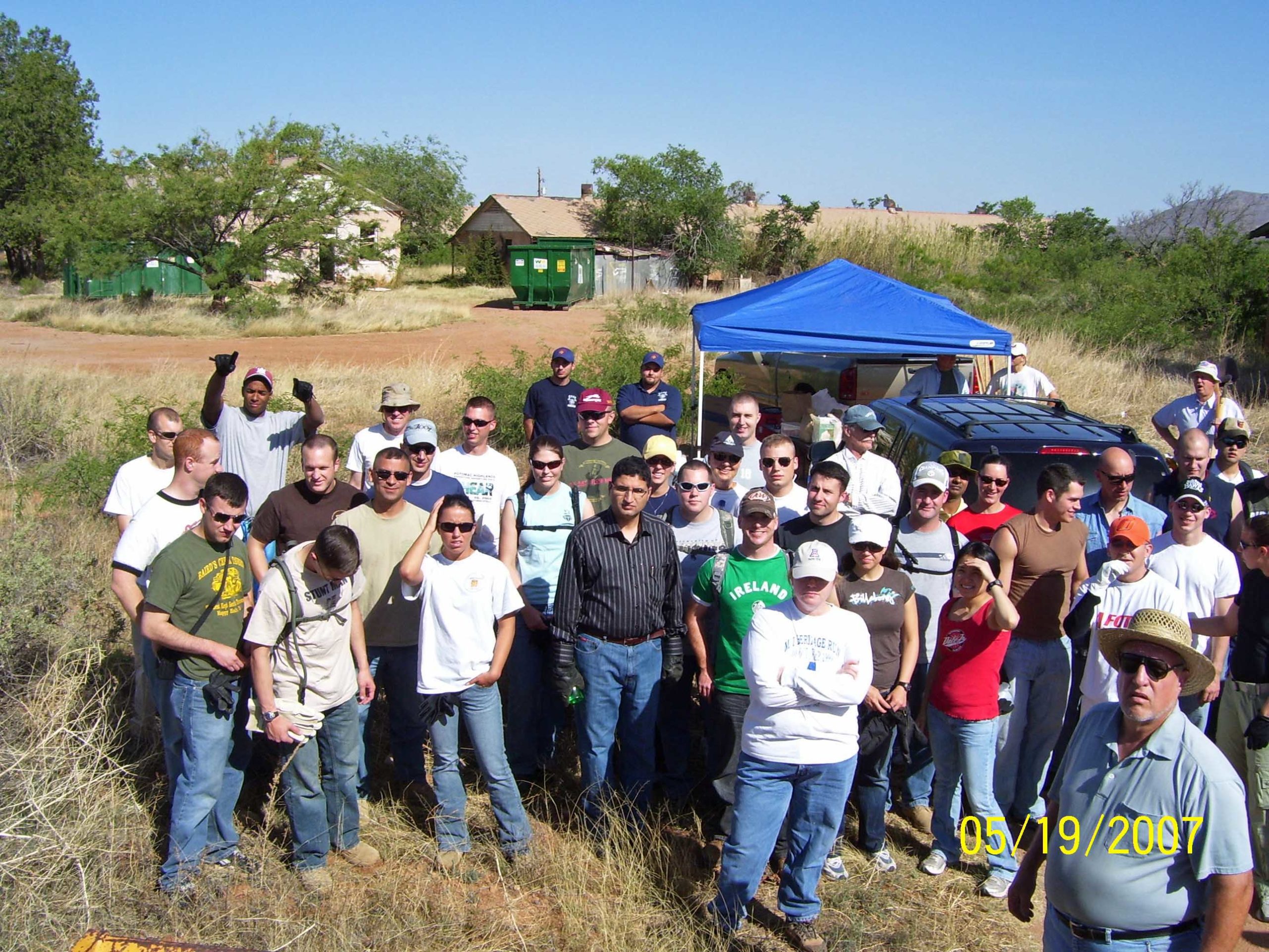 Servicepeople from Ft. Huachuca volunteered for one of the first cleanup days at the Camp.