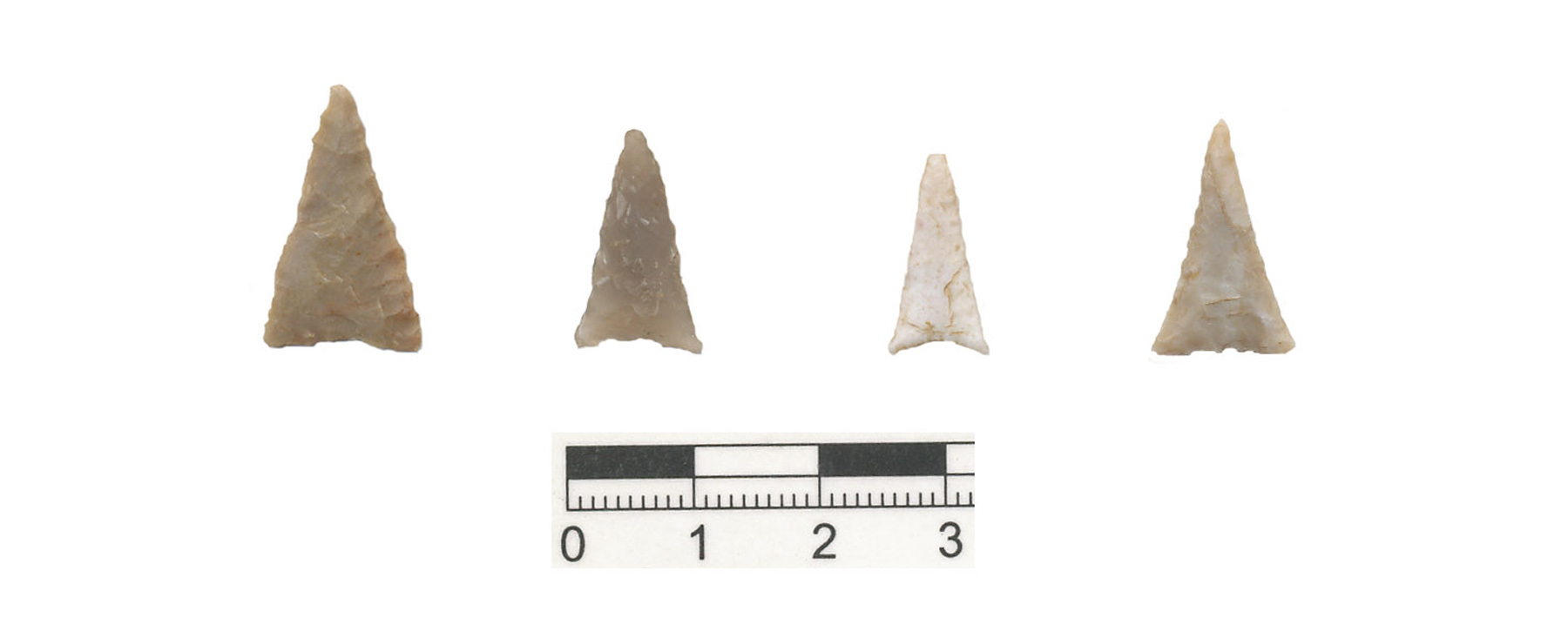 Southwest Triangular points from the Yuma Wash site, an unnotched type common throughout the Classic period.