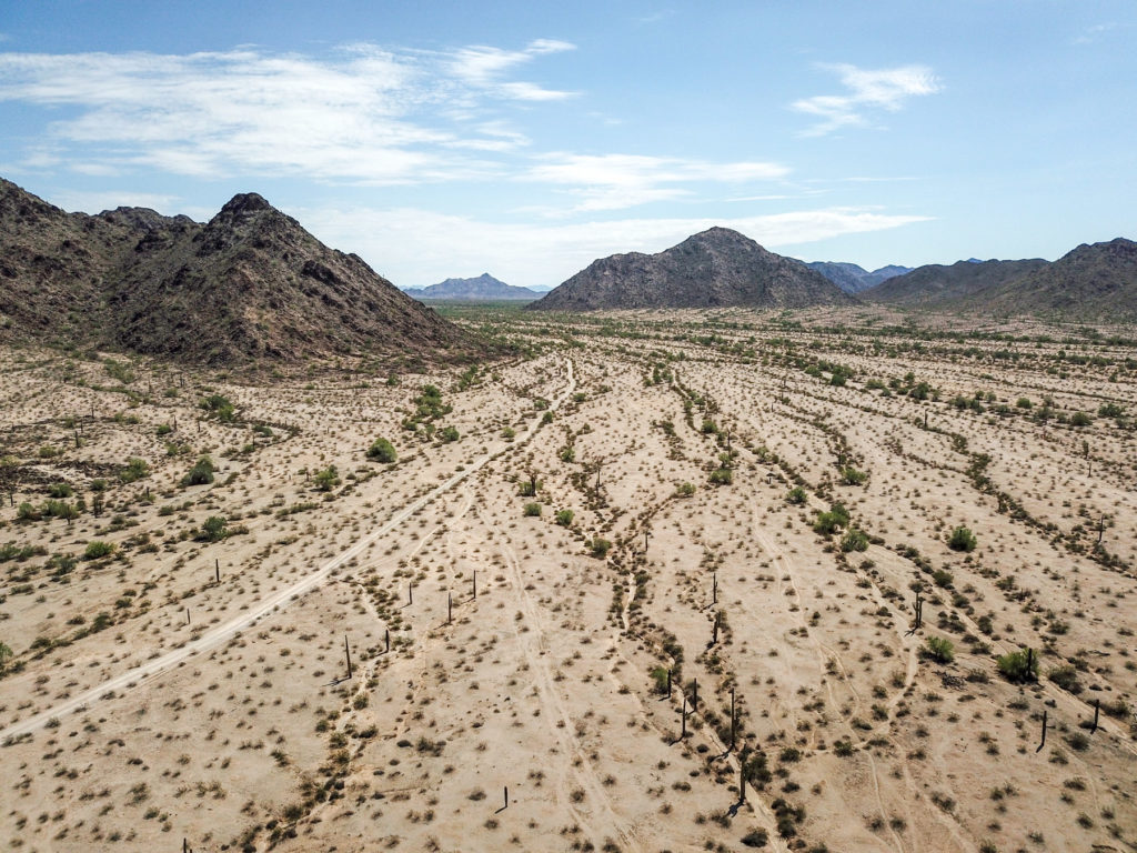 Bird’s-eye view east through the pass in the north end of the Maricopa Mountains.