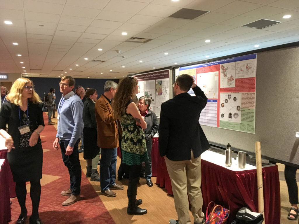 Colleagues and friends at our poster session on southwestern New Mexico and southeastern Arizona, including Mary Whisehunt, Bob Hard, Darrell Creel, Leslie Aragon, Pat Gilman, and Jakob Sedig.