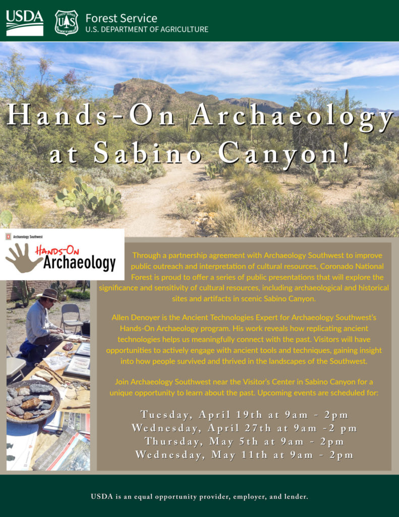 Flyer for Hands-On Archaeology Events at Sabino Canyon