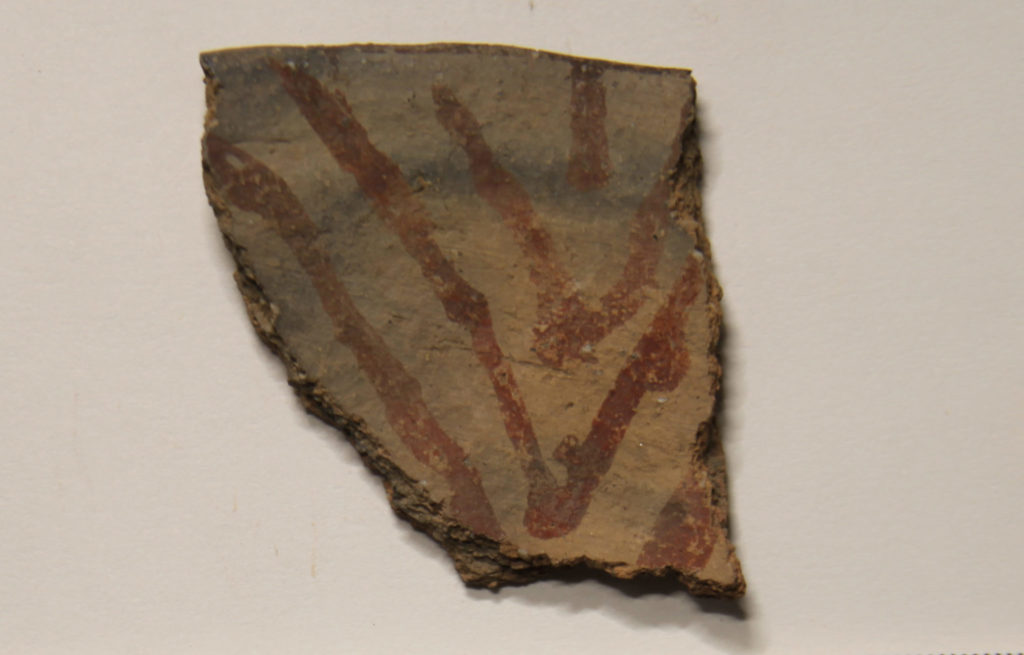 A Patayan pottery sherd with painted nested chevrons reminiscent of Pioneer period Hohokam ceramic decoration.
