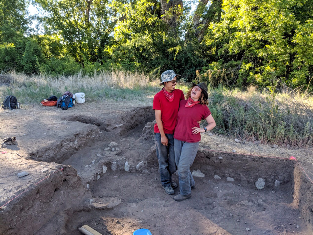 Esteban and I in our excavation unit on June 21. Image: Kelsey Loughran