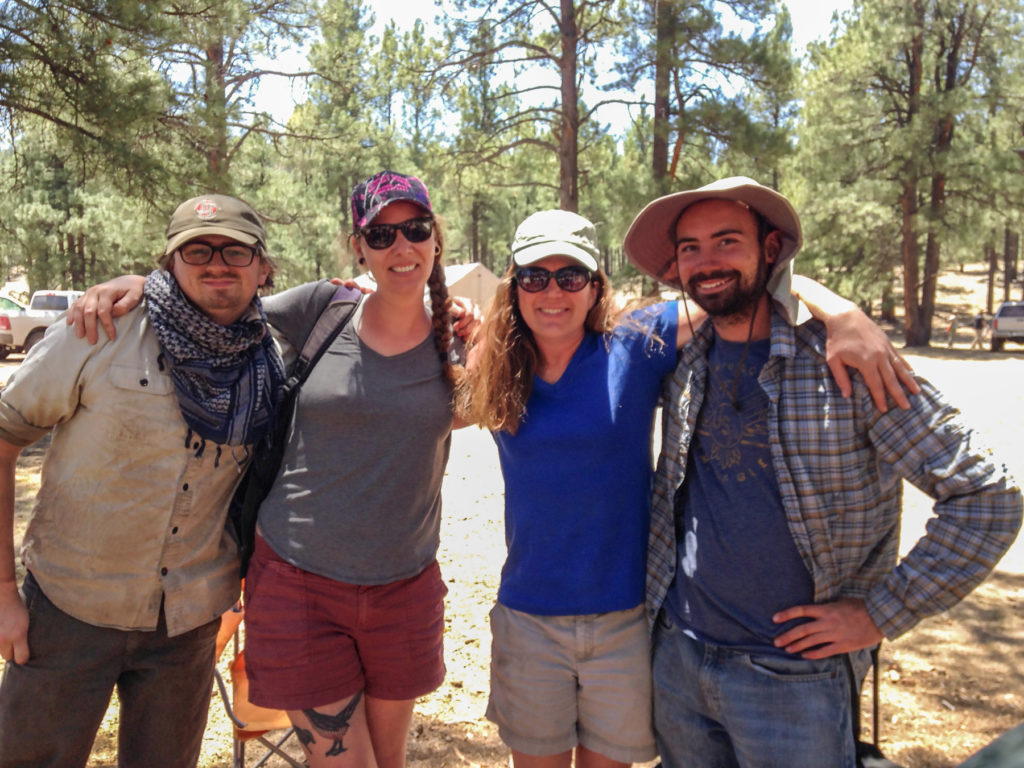Taylor, Leslie, Karen and Chris in the cool pines of the Reserve area. Image: Maxwell Forton.