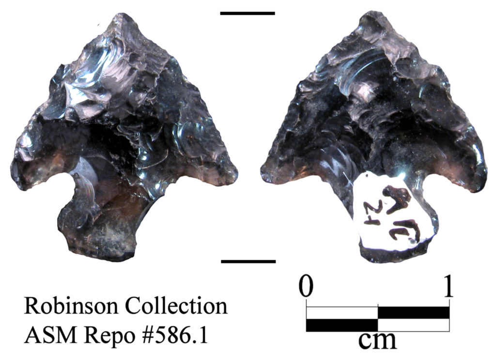 <br />Obsidian Point (sourced to Cow Canyon), Cork Site, Safford Basin. Image: Lance K. Trask
