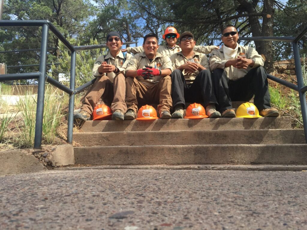 Sky and his first Ancestral Lands Crew on the steps just below the El Tovar Lodge at the South Rim of Grand Canyon National Park.