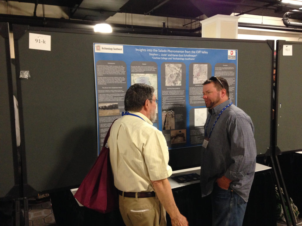 2017 field school student Stephen Uzzle discusses architectural indicators of Salado occupation duration and intensity with Steve LeBlanc, one of the originators of the short-term sedentism ideas this poster evaluates.