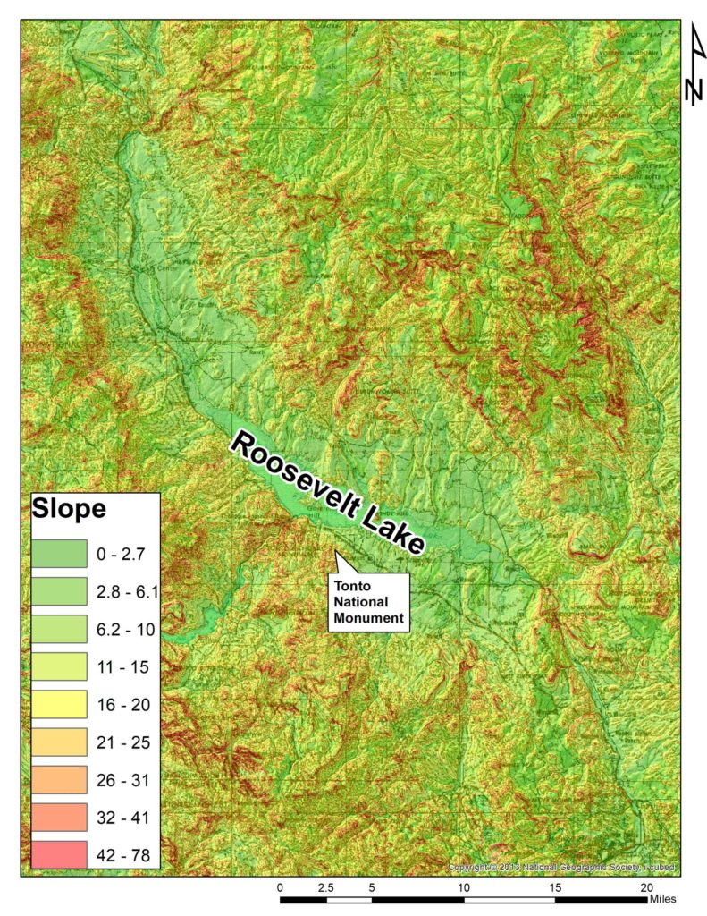 A slope map for the Tonto Basin around Roosevelt Lake. Map: Chris Caseldine