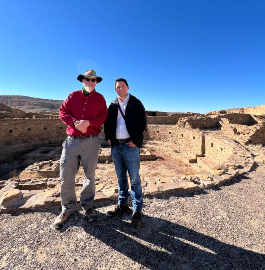 Paul with Keegan King (Acoma Pueblo) at Pueblo Bonito, Chaco Canyon. Image: Istara Freedom