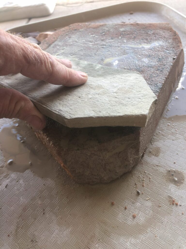 I angled the saw at about 30 degrees to the sandstone slab.