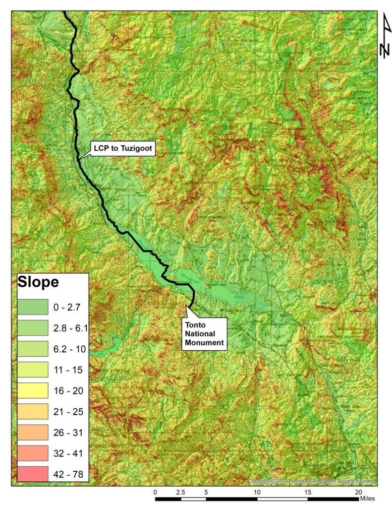 Tuzigoot slope, Least cost path