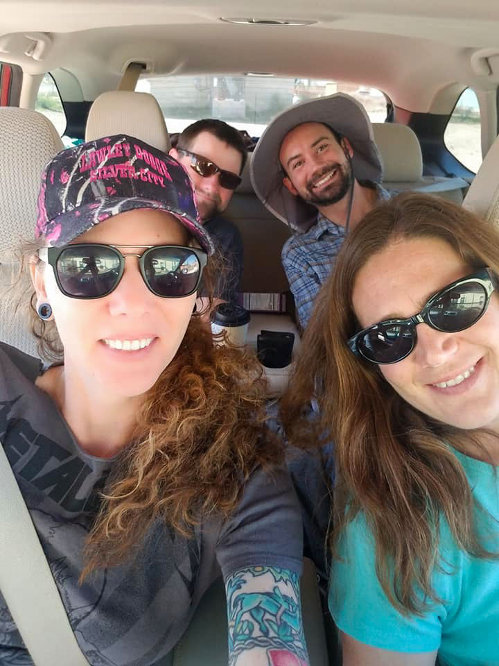 Our crew, strapped in and ready for a weekend of long drives and lots of site visits!