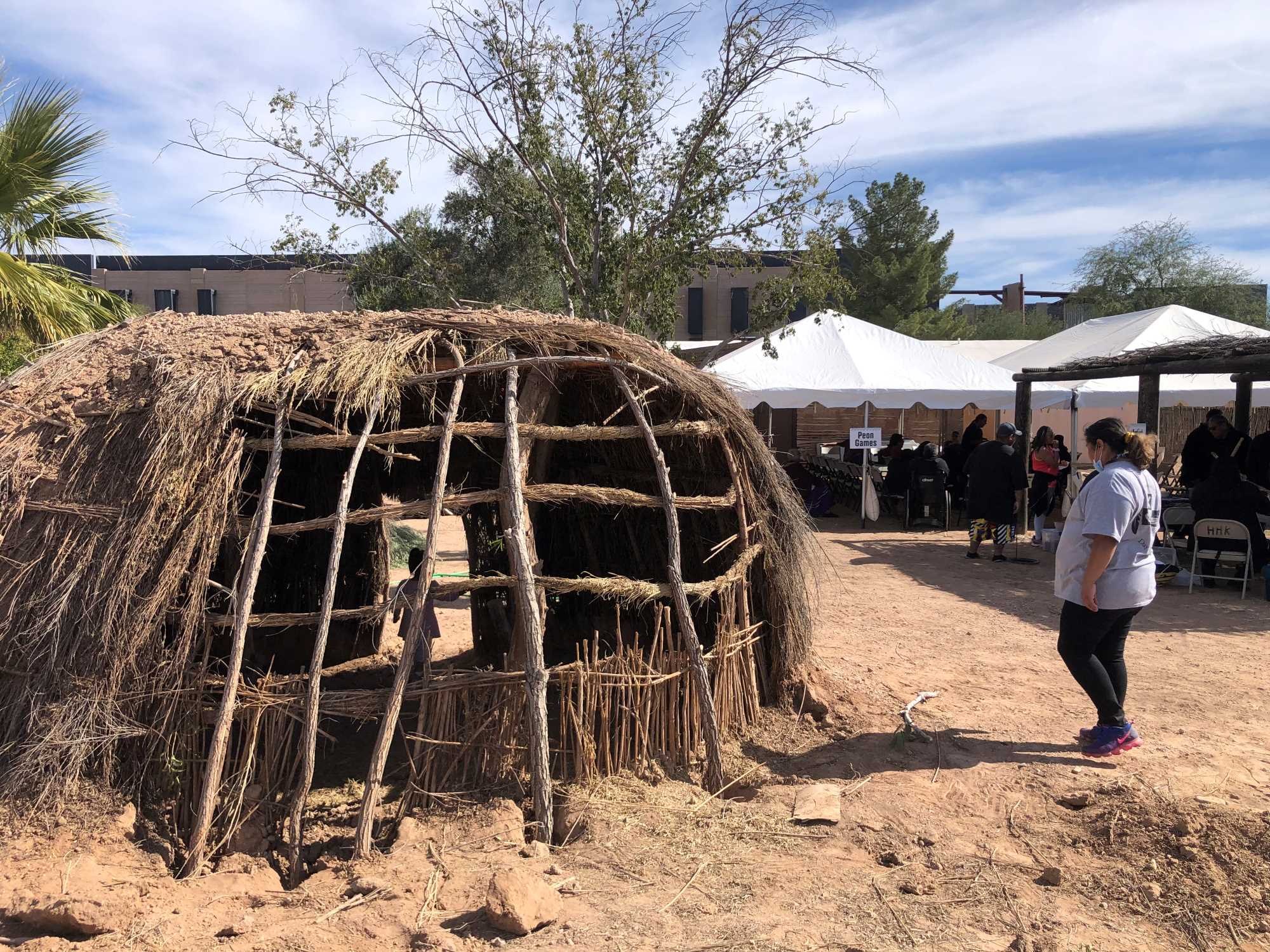 The back of the replica O'odham pithouse is open and the new support posts are in place.