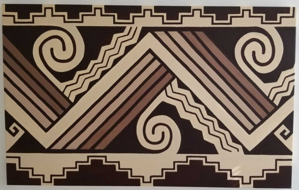 This work of Cortez’s incorporates designs seen on Ancestral O’odham pottery.
