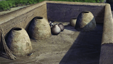 Artist’s reconstruction of a granary pedestal. Illustration by Scott Medchill, shared with permission. From “Granary Pedestals: Storage Features from the Hinterlands at a Classic Period Platform Mound in the Hohokam Core Area,” by Brian P. Medchill, Chris Loendorf, and M. Kyle Woodson (2019) in the <em>Journal of Arizona Archaeology</em> 6(2):99–118.
