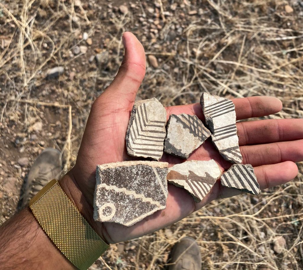 Pottery from Woodrow Site, red/white, middle one. Image: Josué Cortijo Contreras