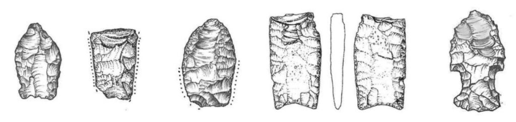 Illustrations of various projectile points with impact fractures.